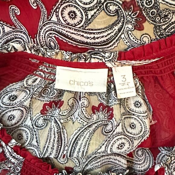 Chico’s Sheer Burgundy Paisley Ruffle Sleeve Tie Front Tunic Size 3 (XL) - Picture 11 of 11